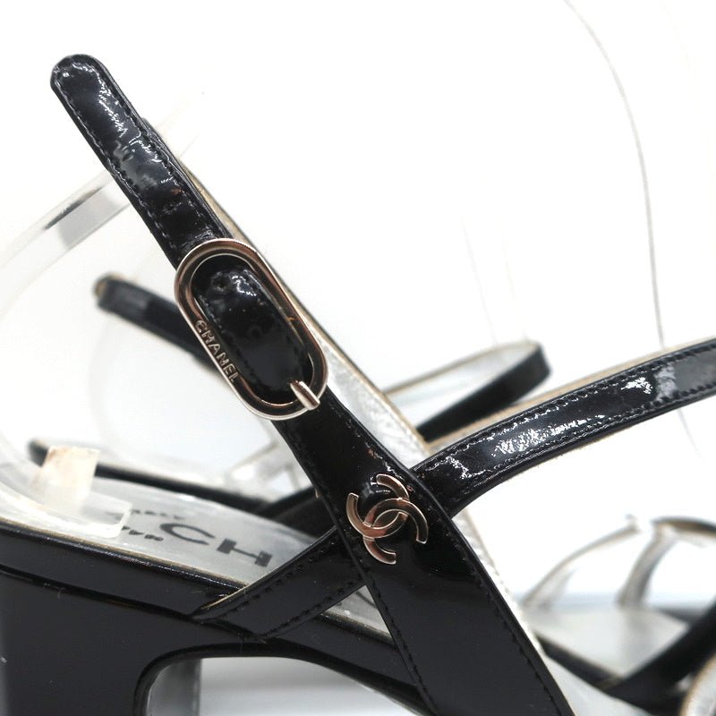 CC Crisscross Sandals Black Patent Leather Size 38.5 Ankle Strap Heels